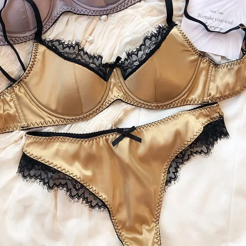 Lencería de copa fina de encaje Sexy para mujer, juego de sujetador francés de realce, tela de seda de alta calidad, ropa interior cómoda y transpirable, conjunto íntimo — image 10