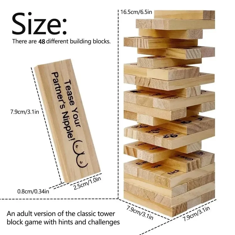 48Pcs Wooden Sex Block Tumbling Tower Stacking GamesGame For Adults Sex Toys Valentine For Couples Erotica Party SM Block — image 3