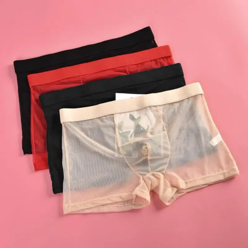 Mga Transparent na Boxer para sa Mga Lalaki na See Through Panlalaking Panloob na Sexy Mesh Low Waist Ice Silk Manipis na Nakakapalamig na Panti ng Lalaki na Panloob na Panloob — image 2