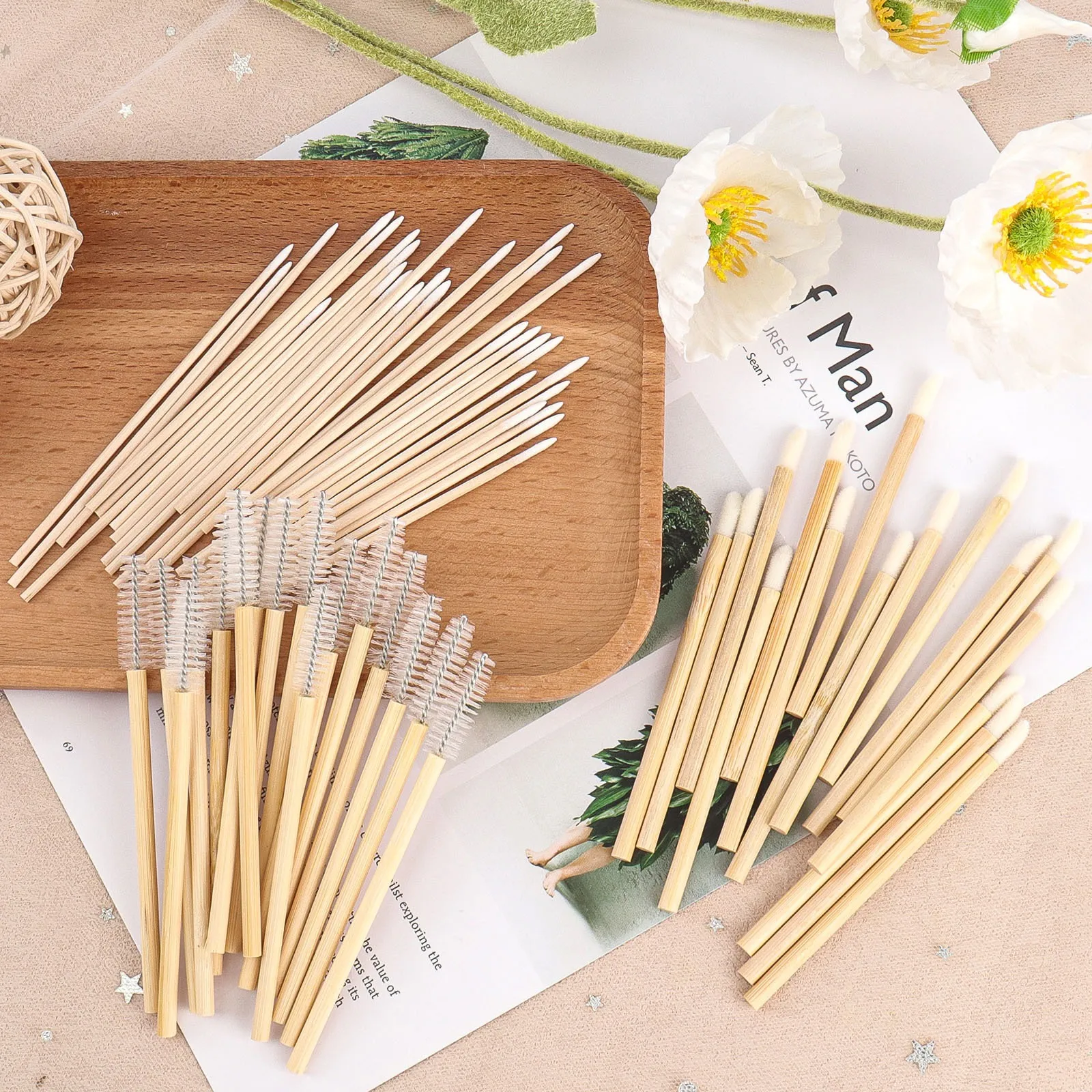 50pcs Bamboo Stick Disposable Flocked Lip Brushes Portable Lip Gloss Applicator Wands Lipstick Makeup Lash Tattoo Beauty Tools — image 2