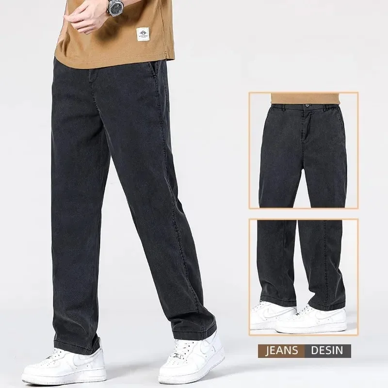 Seluar Jeans Baggy Baggy Musim Panas Klasik Lelaki Fabrik Lyocell Nipis Kualiti Tinggi Seluar Kasual Lurus Seluar Denim Lembut Kopi Biru Kelabu