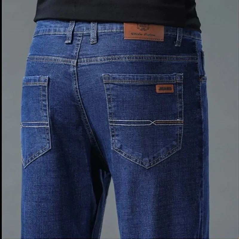2026 New Men's Straight Denim Pants Brand Clothes Black Blue Jeans Classic Washed Stretch Cotton Business Casual Pants — image 5