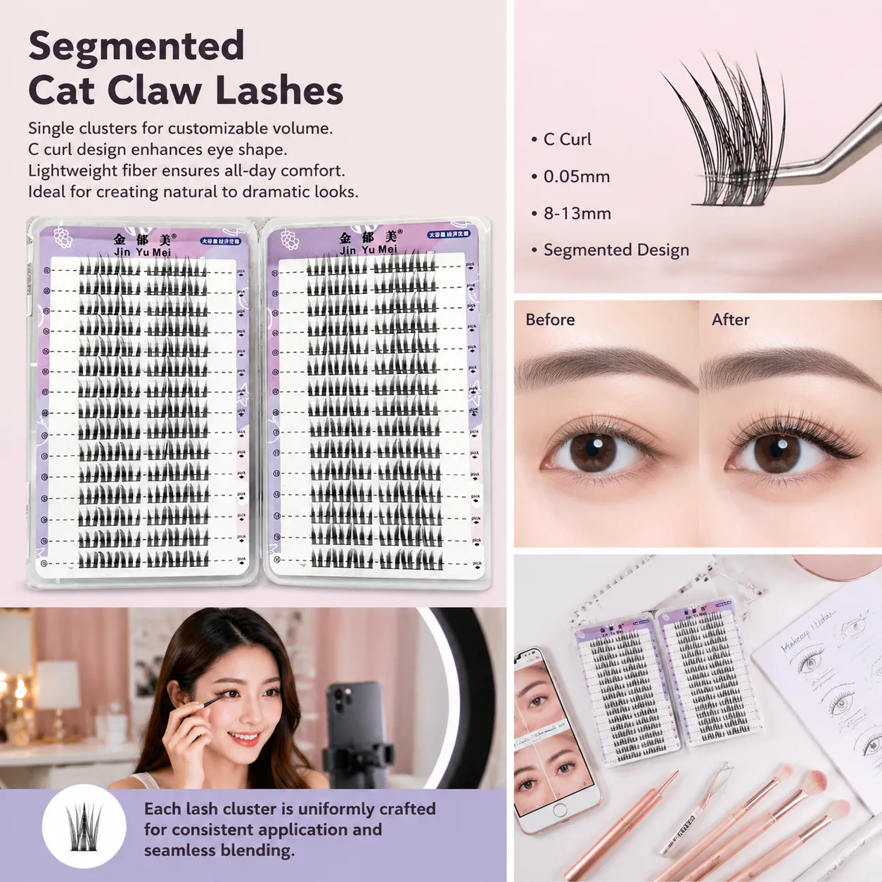 Professional Makeup False Eyelashes Segmented Cat Claw Lashes C Curl Natural Volume Dramatic Eye Enhancement for Women — image 5
