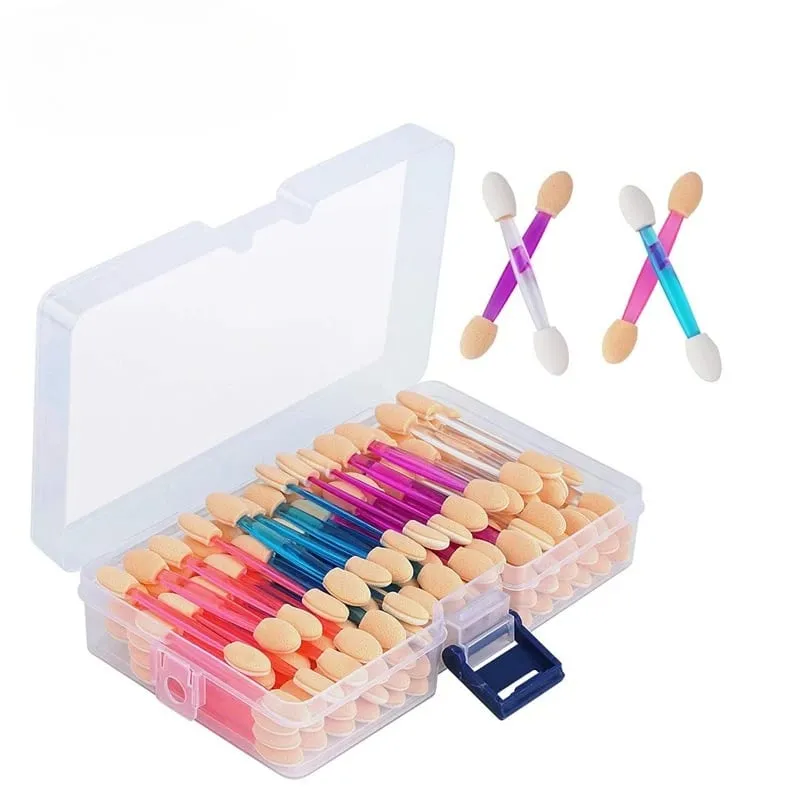 120 Pcs /Box Women Eyeshadow Applicators - Dual-Sided Sponge Makeup Brushes for Eye Blending & Nail Art