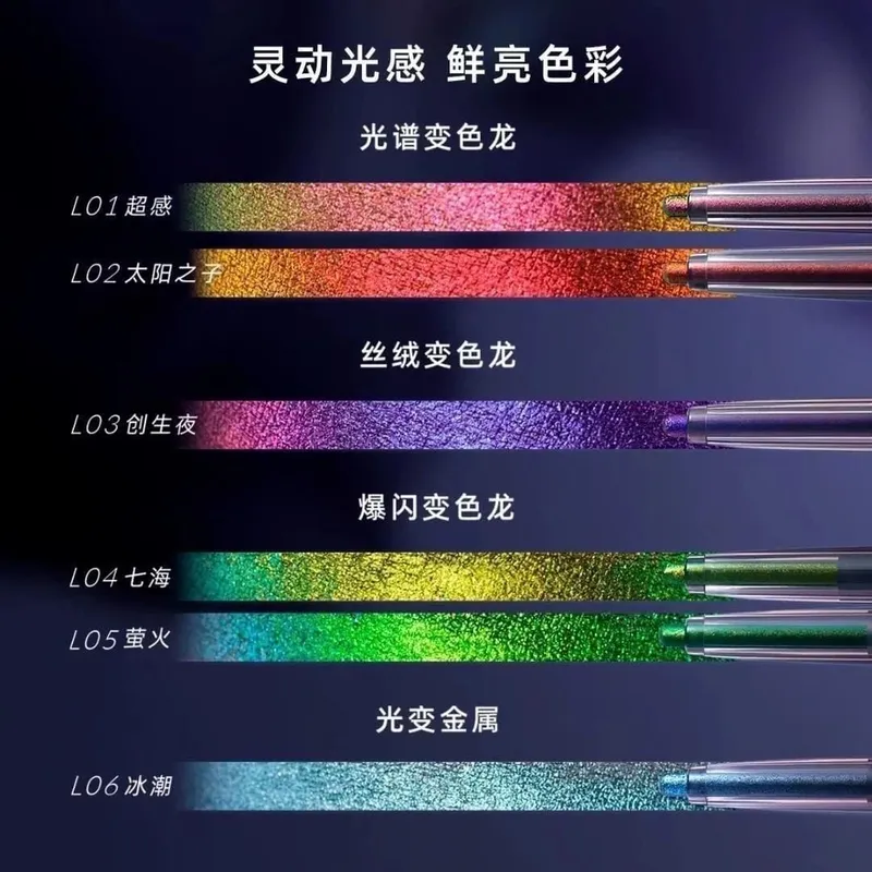 Kaleidos Automatic Gel Eyeliner Pencil Chameleon Eye Shadow Highlighter Chrome Glitter Face Makeup Set Chameleon Diamond Powder — image 6
