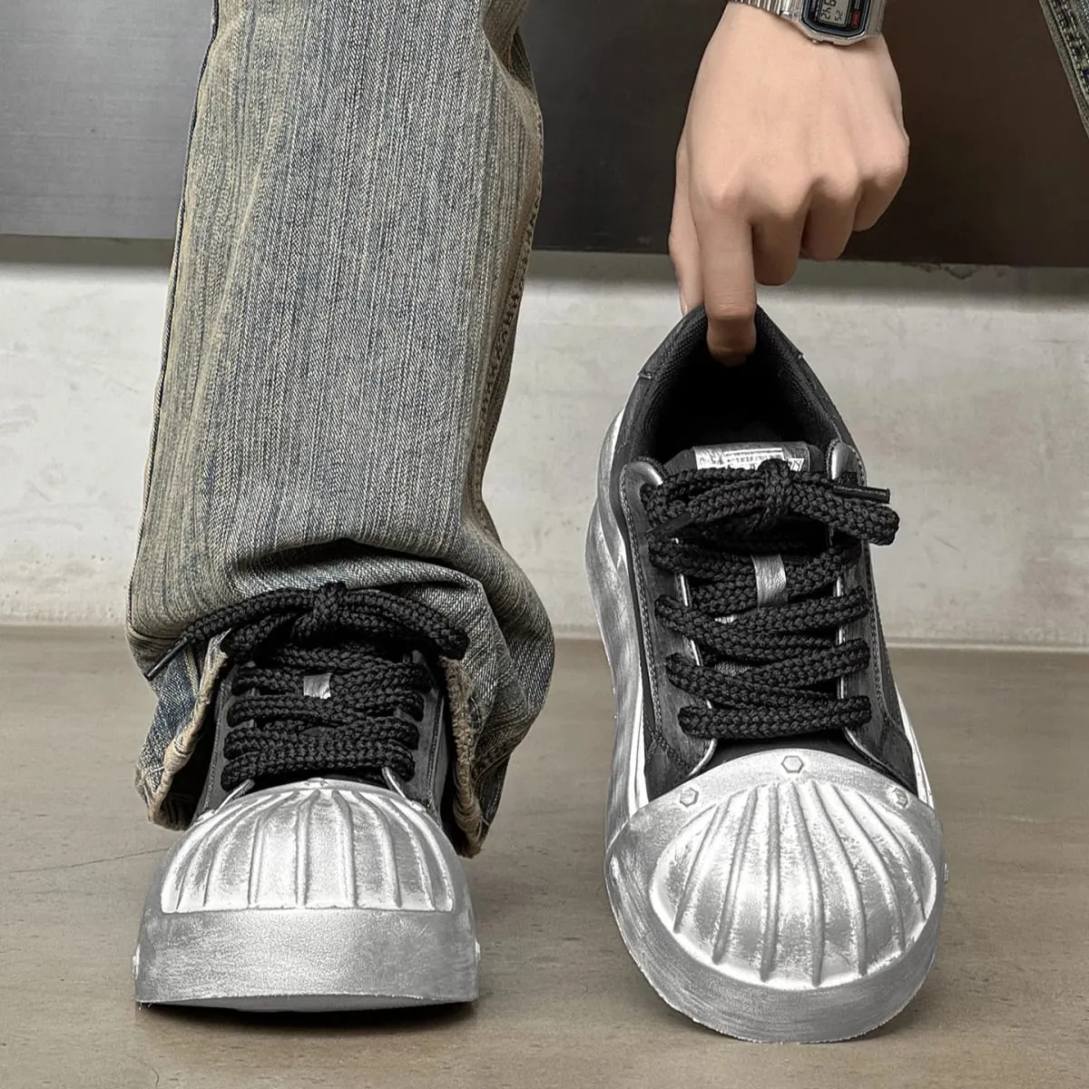 Women Men Sneakers Low-top Shell-head PU Leather Thick-soled Heightening Unisex Leisure Trendy Retro Shoes Men Chunky Trainers — image 4
