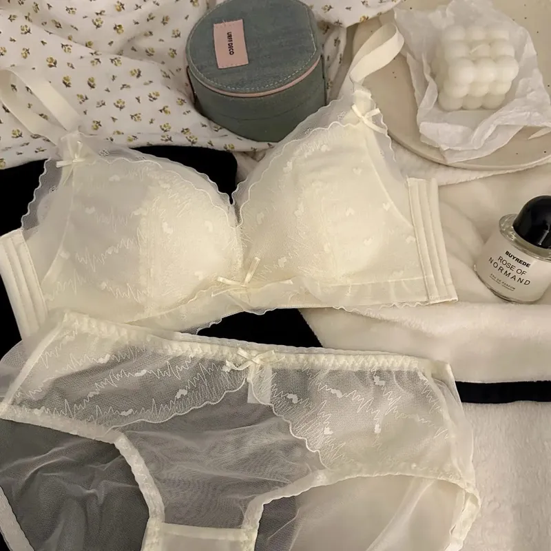 Lace Heart-Shaped Thin Seamless Bra Set with Small Chest Gathered on Top and Anti Sagging Support Without Steel Ring Bra Set — image 2