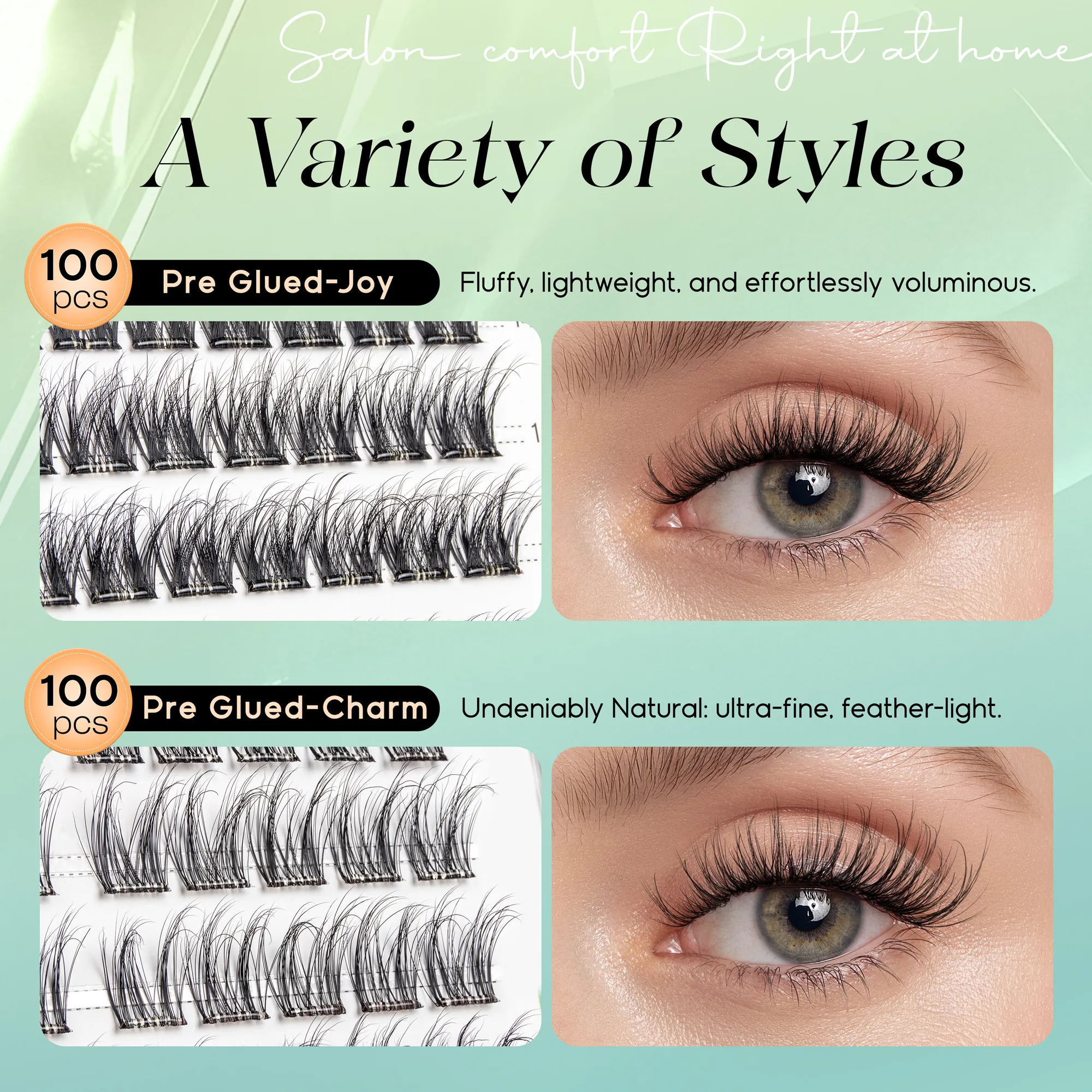 Self Adhesive Eyelashes ไม่ต้องใช้กาวขนตา 10-16 มม.Pre Glued Cluster Lashes D Curl นุ่มธรรมชาติกดบนขนตา