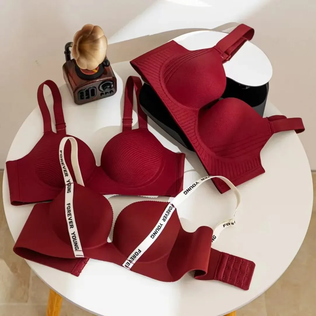 Sexy Red Push up Bra Set for Small Breasts Anti-Sagging Comfortable Breathable Wedding Lingerie Set without Underwire — image 4