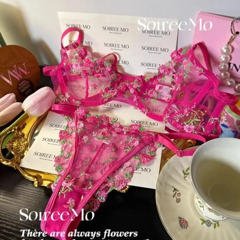 French Sheer Floral Lingerie Set Ultra Thin Sexy See Through Bralette with Soft Underwire & Women Large Bust Support S-XL MOYISU — image 14