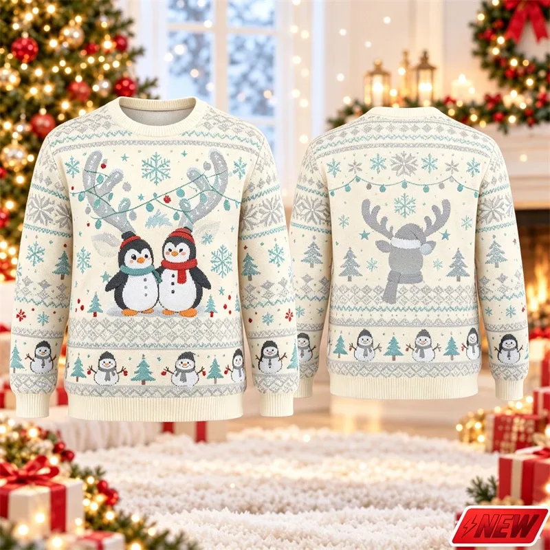 Cute Reindeer Graphic Ugly Christmas Sweater Men Women 3d Printed Christmas Tree Sweatshirt 2027 New Year Party Crew Neck Hoodie