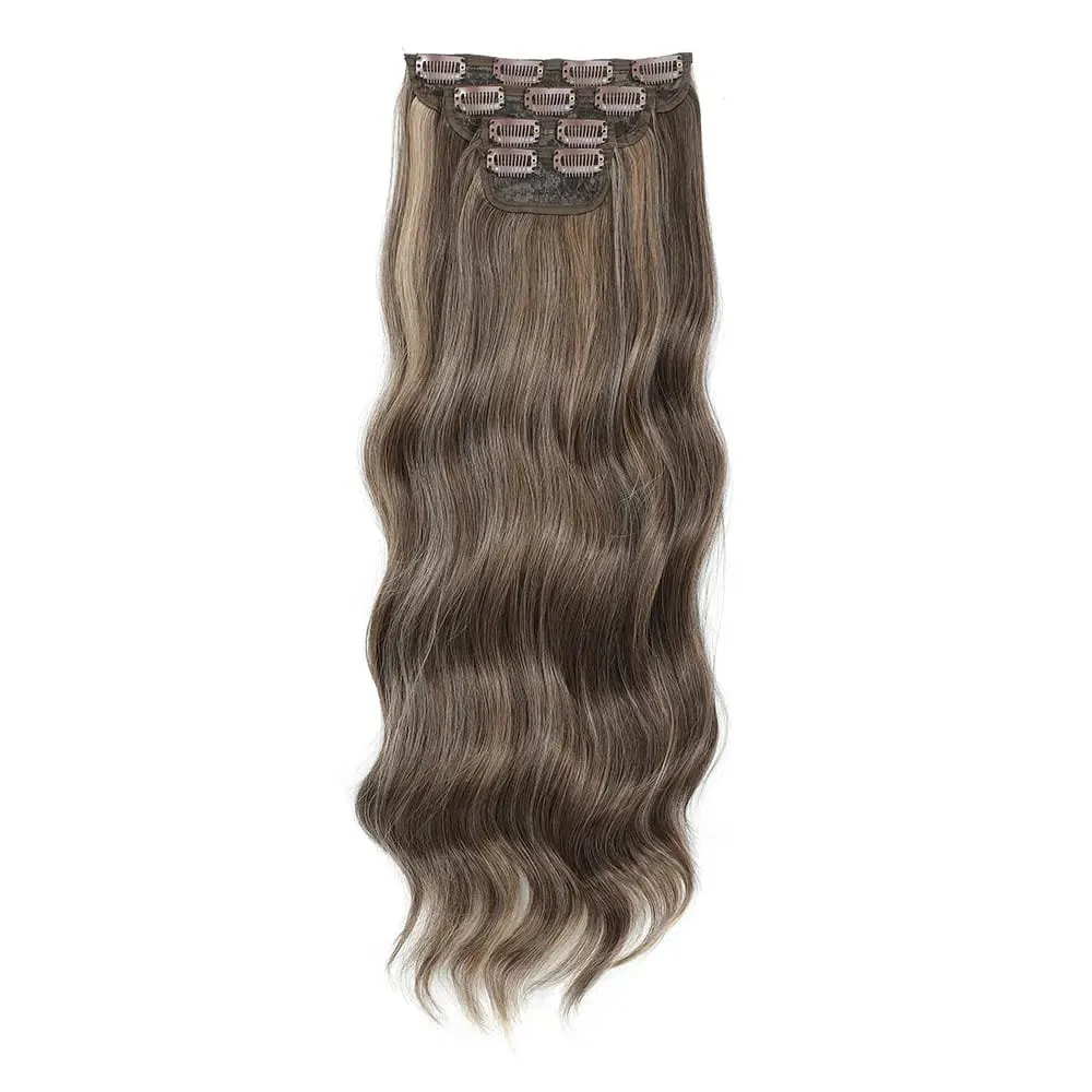 4Pcs/Set 11 Clips 22 Inches 220g Beach Waves Clip in Hair Extensions Sandy Blonde Champagne Heat Resistant Synthetic Hairpiece — image 19