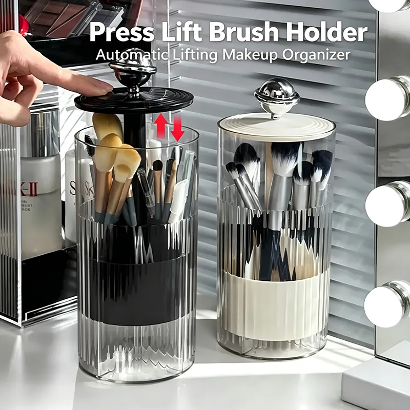 Automatic Lifting Makeup Brush Holder Dust Proof Cosmetic Organizer Luxury Desktop Storage Container Makeup Brushes Pens Holder — image 1