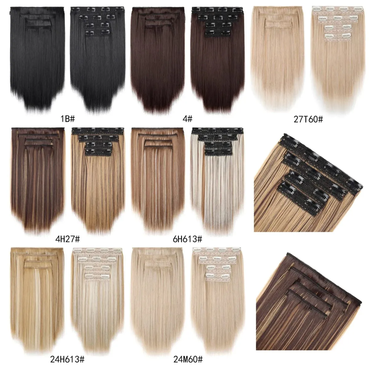 Clip In Hair Extensions 4Pcs/set Full Head 12 Inch Straight Short Synthetic Highlight Hair Extensions For Women Daily Use