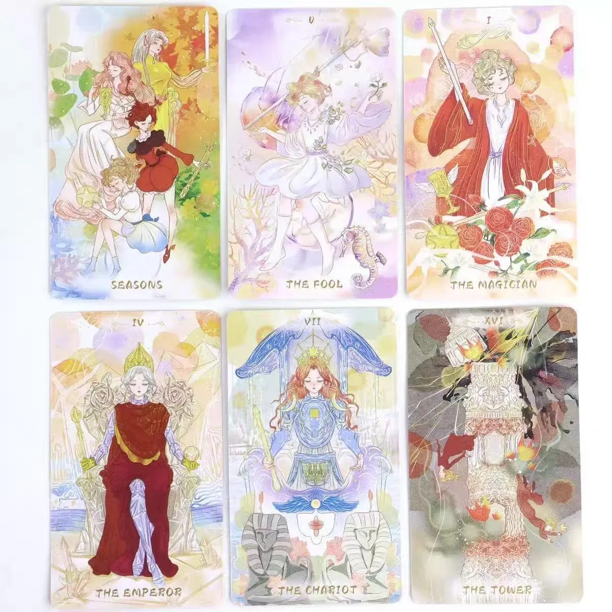 Serenity Tarot Deck 80 Cards Romantic Watercolor Anime Tarot Cards English Version Pastel Floral Fairy Divination Cards — image 5