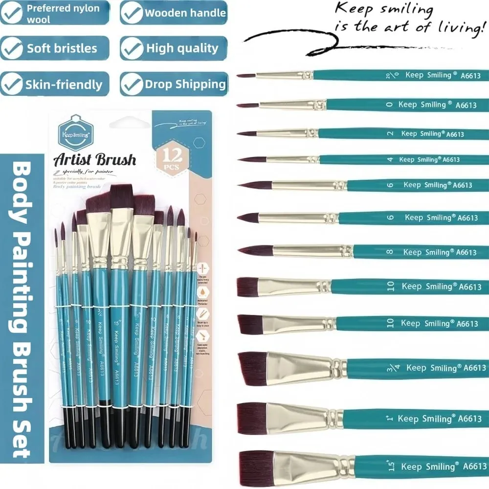 12pcs Face Paint Brushes Artist Acrylic Paint Brush Set for Face Body Shoe Painting Ideal for Chrismas Halloween Cosplay Party — image 3