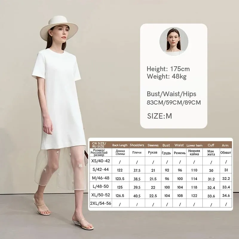 Amii Long Dresses 2026 Autumn New Round Neck Short Sleeve Patchwork Women's Dress Removable Organza Elegant Dress Women 12651024