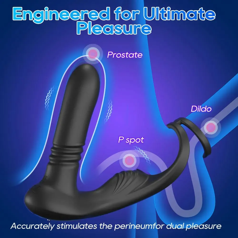 3 in 1 Thrusting Anal Vibrator Remote Control Male Prostate Massager Cock Ring Telescopic Butt Plug Stimulator Sex Toy for Men — image 4