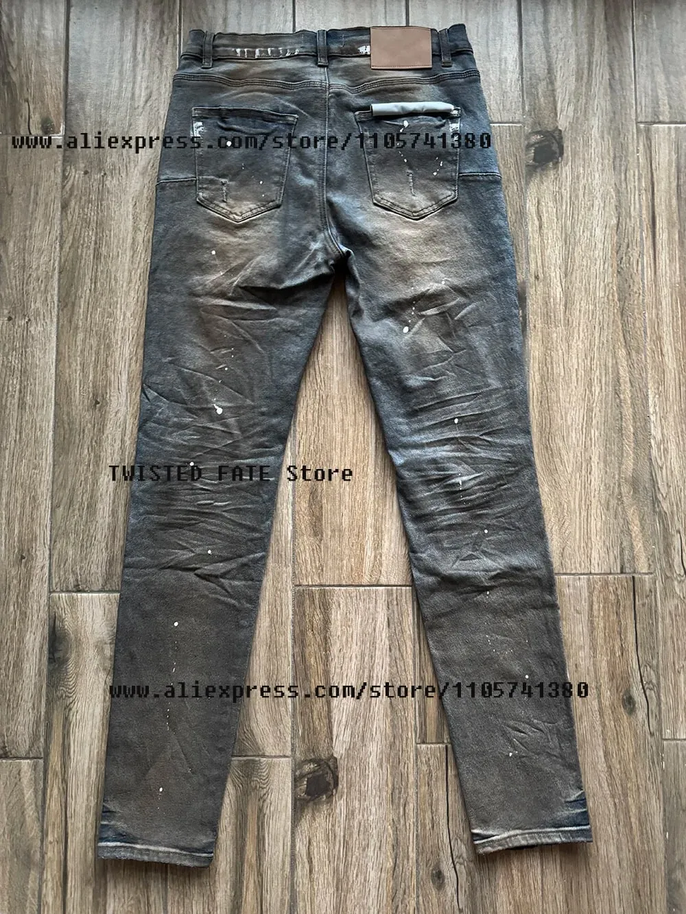 Men's High Street Distressed Dirty Washed Light Blue Cut Out Stretch Skinny & Slim Fit Spray Painted Ripped Jeans