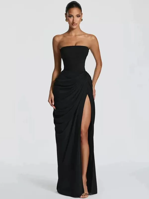 Mozision Chiffon Off-shoulder Strapless Sexy Maxi Dress Women Elegant Sleeveless Backless High Split Ruched Club Party Dress — image 12