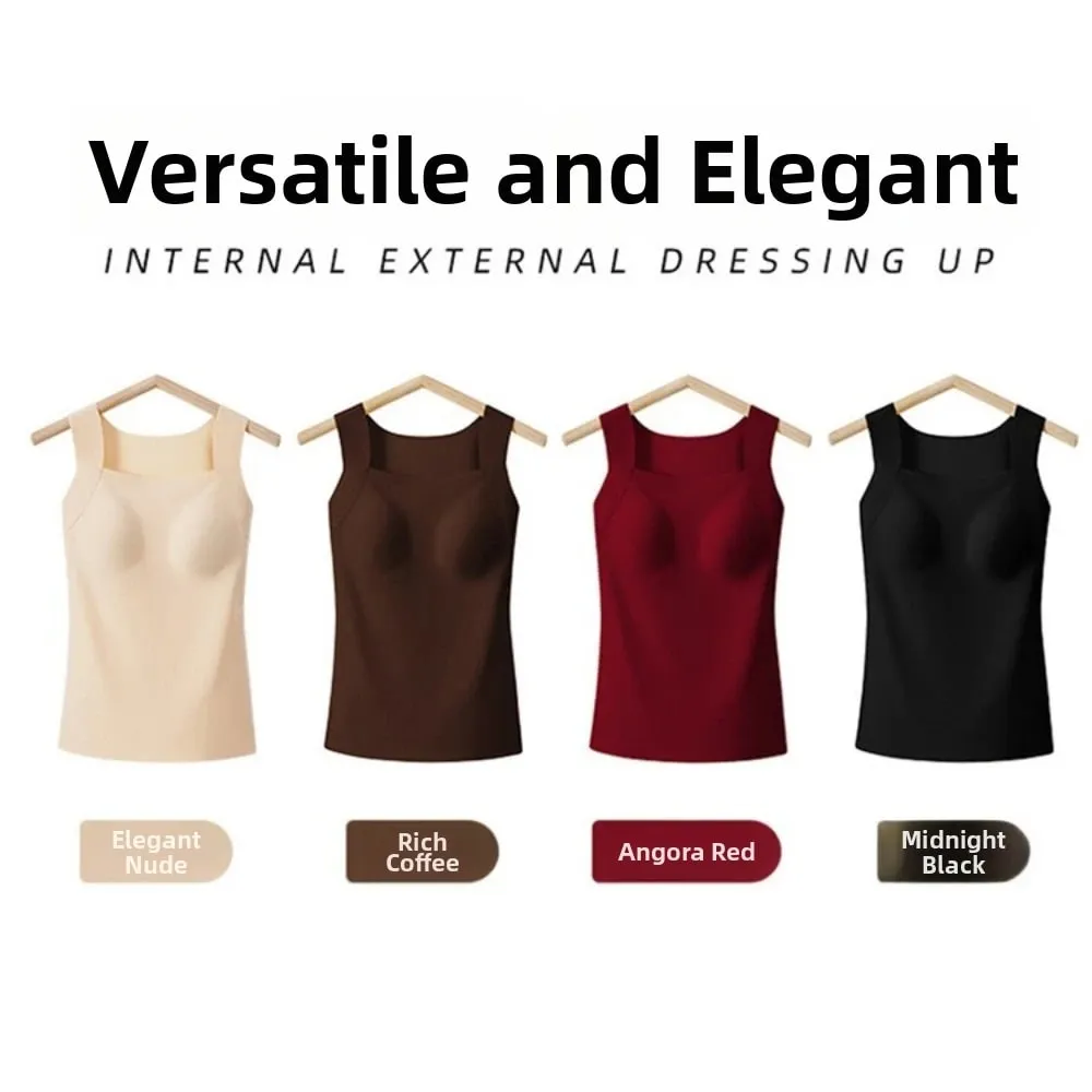 Built-in Bra Seamless Camisole Fixed Cup Solid Color Thermal Vest Stretchy U Neck Bottoming Underwear Multi-layer Wear — image 4