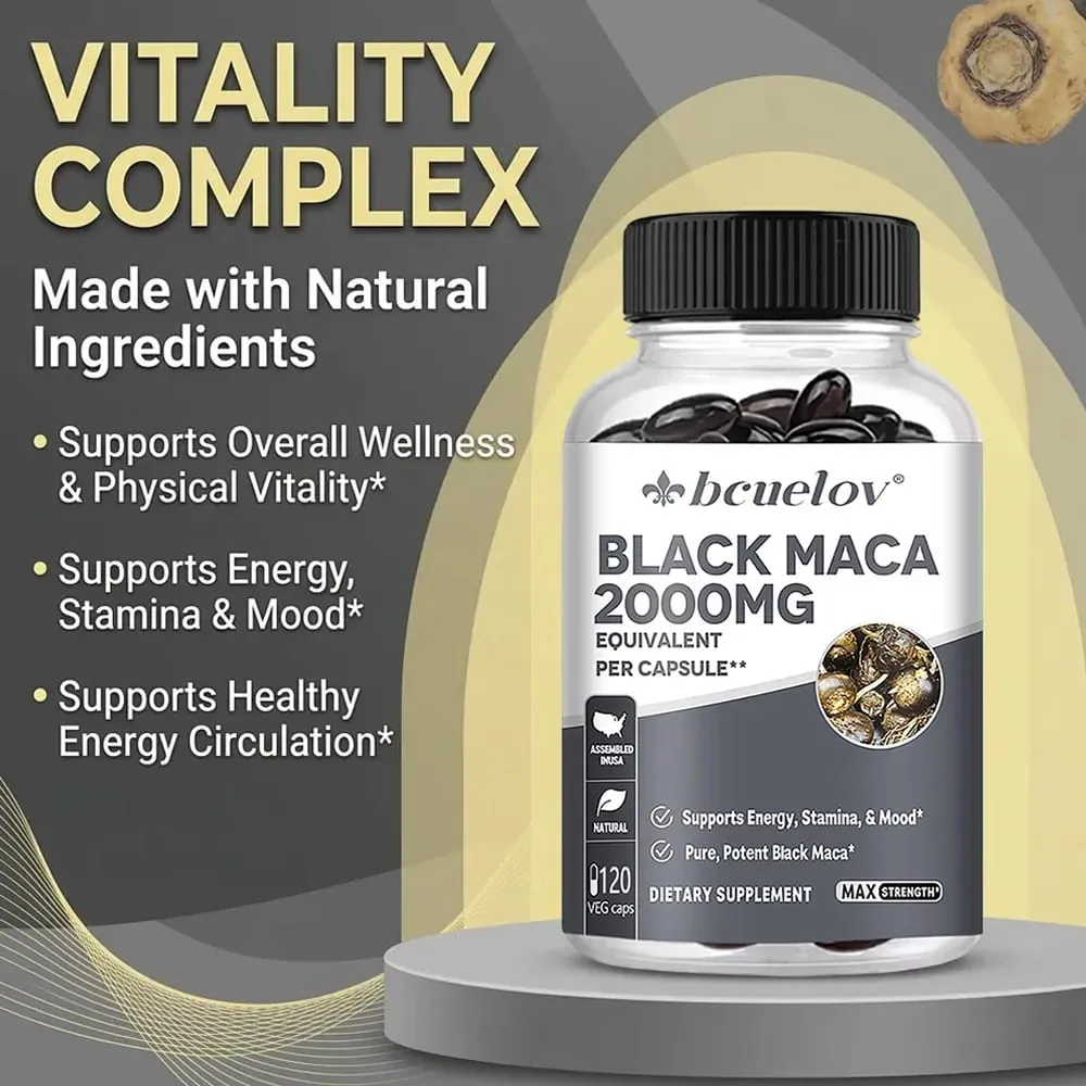 Black Maca Capsules 20000mg - Supports Brain Function Promotes Muscle Growth & Recovery Super Absorption Improve Vitality — image 3