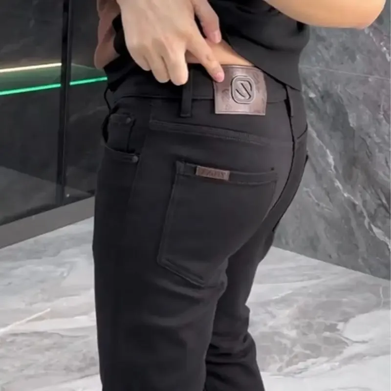 High-end Jeans Men's Spring and Summer Versatile Slim Pants Black Trendy Brand Business Trousers Men Clothing Low Rise Jeans