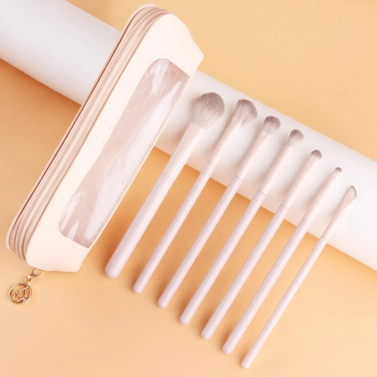 13Pcs Soft Bristle Beige Makeup Brushes with Large Round Powder Brush Detail Eyeshadow Brush Nose Shadow Brush + Storage Bag S — image 3