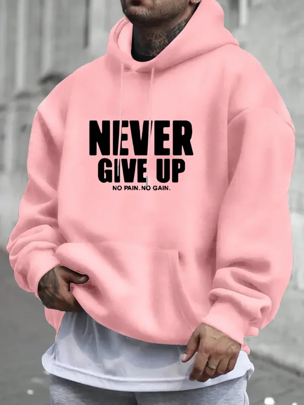 Men'S Hoodie Never Give Up Print Casual Fleece-Lined Pullover Kangaroo Pocket Stylish Streetwear Fall Casual Wear Hoodie — image 7