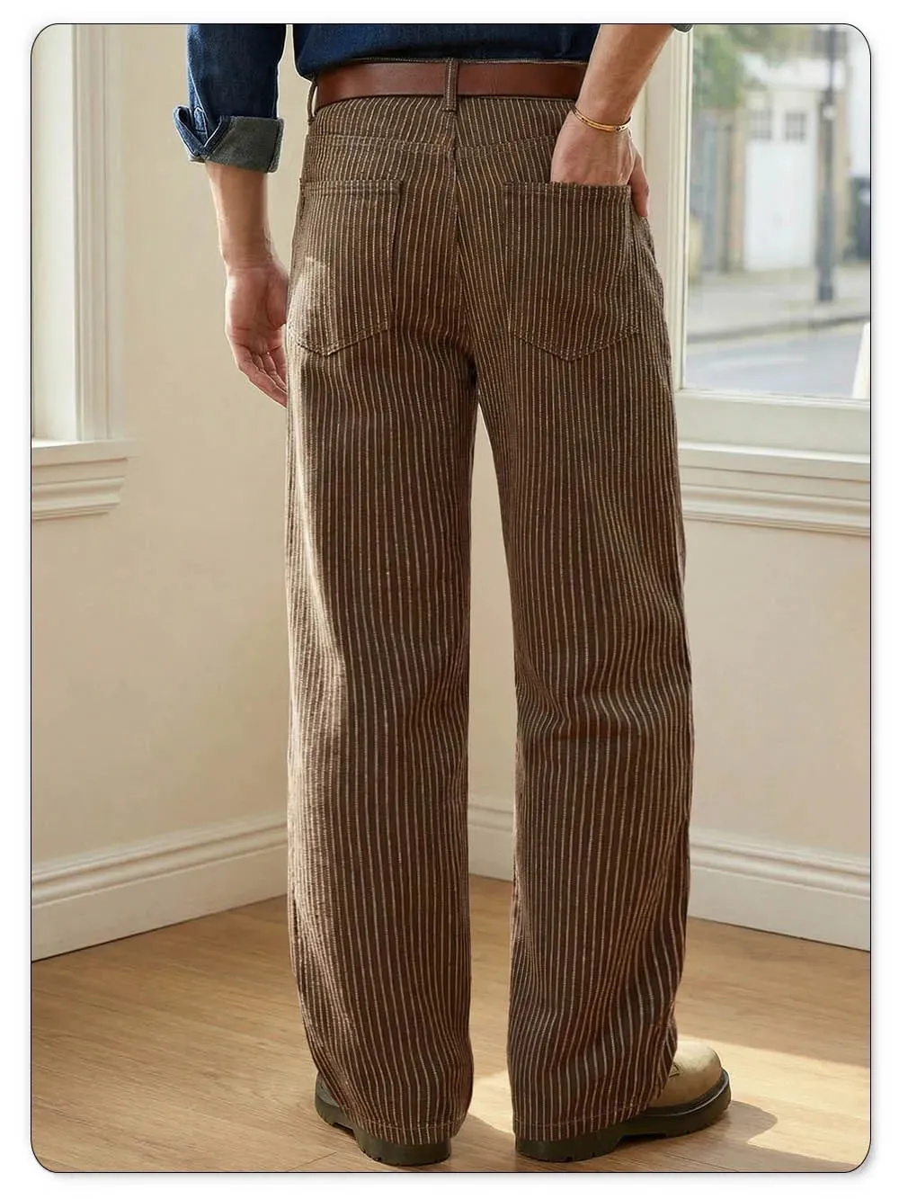 Japanese Korean Vertical Striped Jacquard Wide-leg Jeans British Retro Striped Business Casual Baggy-Fitting Denim Pants — image 5
