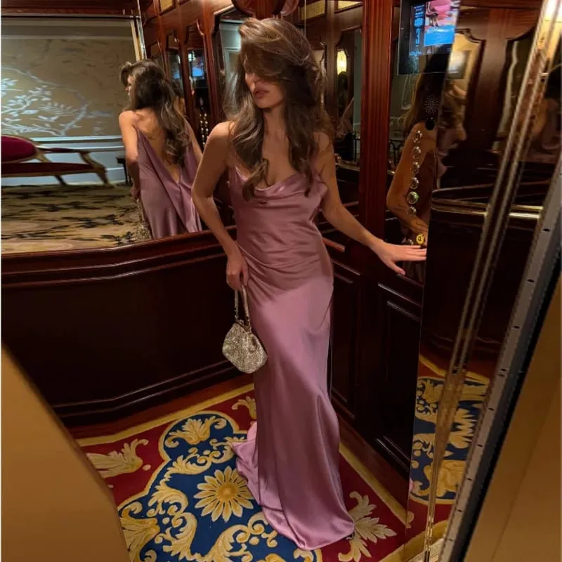 Backless Satin Long Sling Dress Women V Neck Sleeveless Slit Solid Sexy Party Dresses 2026 Summer Lady Vacation Evening Robes — image 14