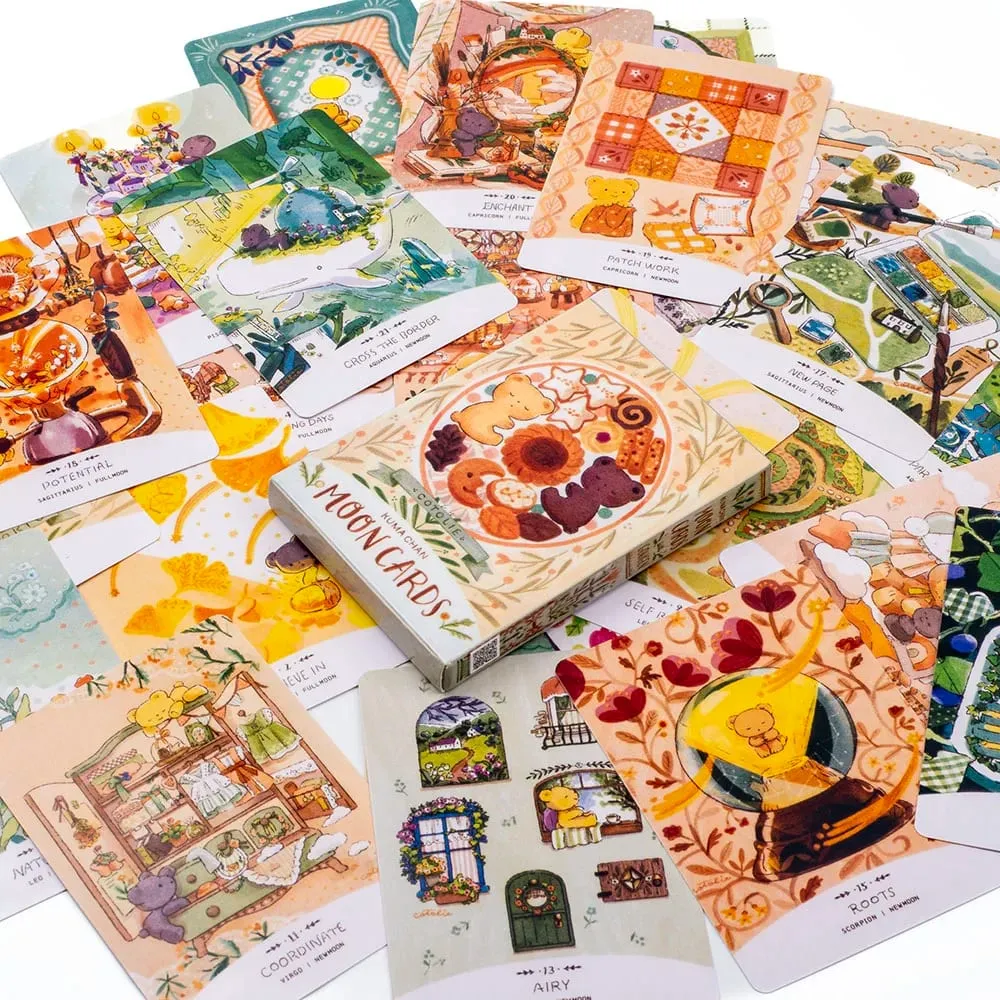 Cotolie KUMACHAN MOON CARDS 24 ks balíček anglická verze Rozkošný Bear Oracle Cards Stolní hra pro rodinnou párty 10,4*7,4 cm — image 6