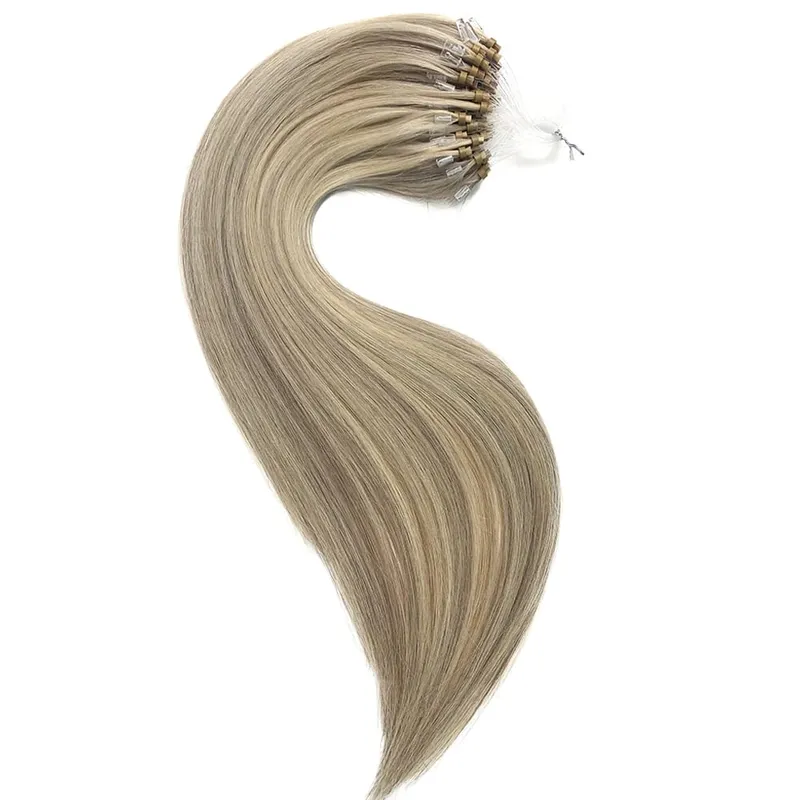 Remy Human Hair Extensions 14-24 Inch Micro Loop Ring Attachment Micro Bead Natural Looking DIY Hair Extension