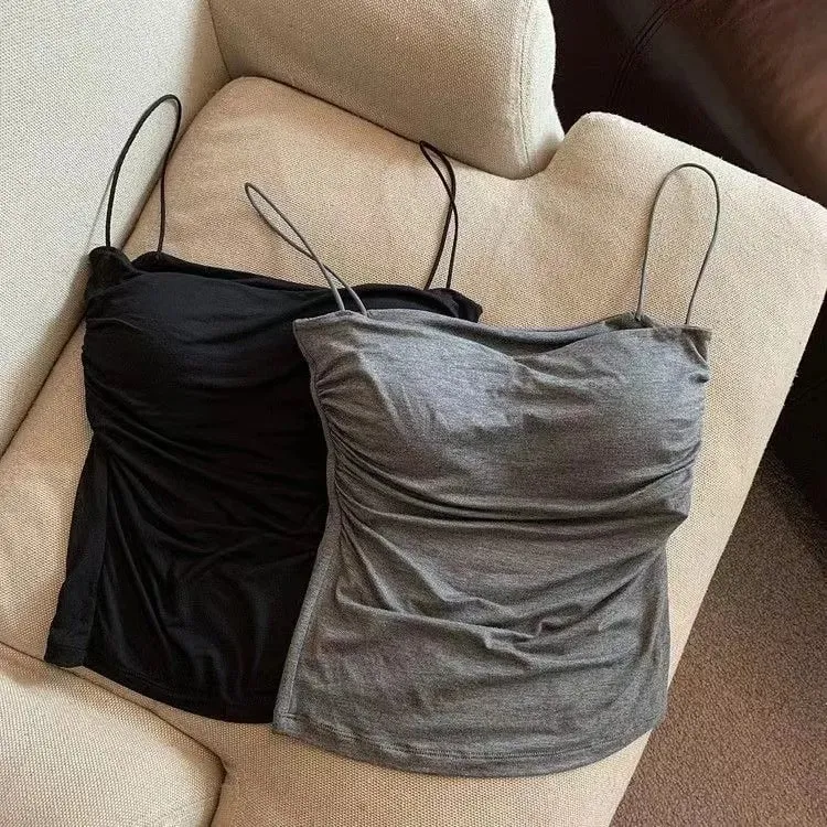 Sexy Short Top With Thin Straps Plain White Tank Top Korean Style Women's Sleeveless Top Tank Underwear Fitted Camisole — image 7