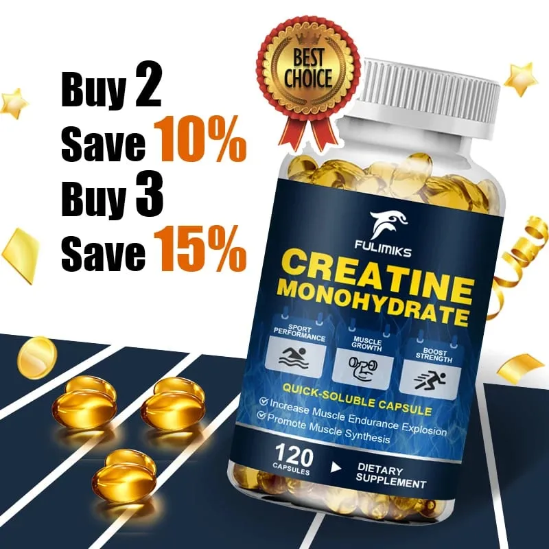 High Potency Creatine Monohydrate Capsules 3000mg Supports Muscle Growth Athletic Performance Energy Levels & Daily Gym