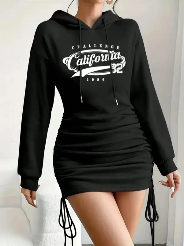 2026 Women's New Casual Long Sleeved Solid Color Pattern Short Hooded Dress Short Skirt Suitable for Daily Outdoor Wear — image 3