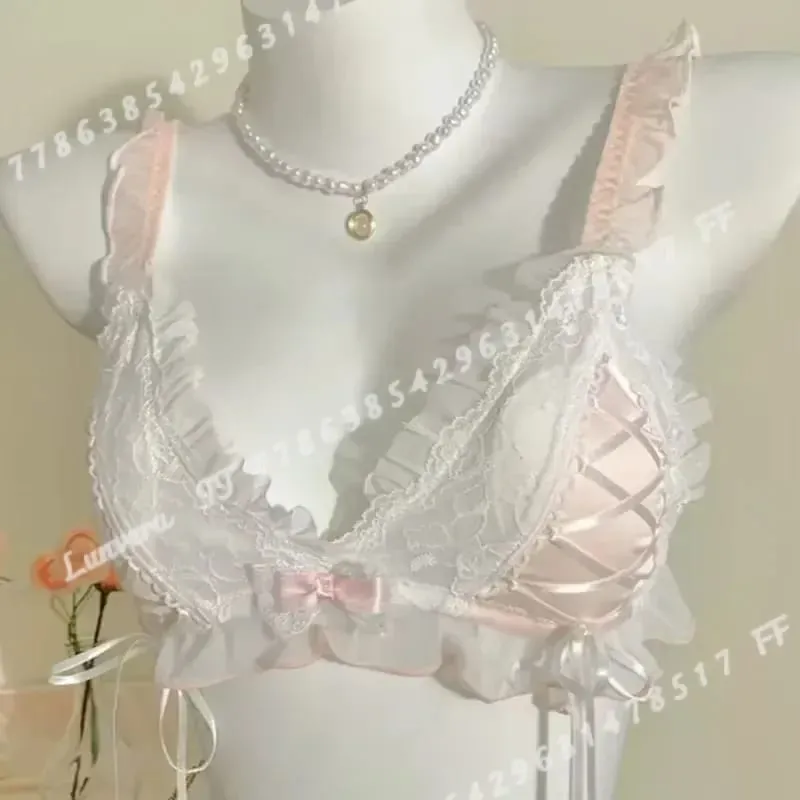 Lolita Style Thin Lace Triangle Cup Bra Set for Women Cute Small Bust Sexy Lingerie Underwear — image 3