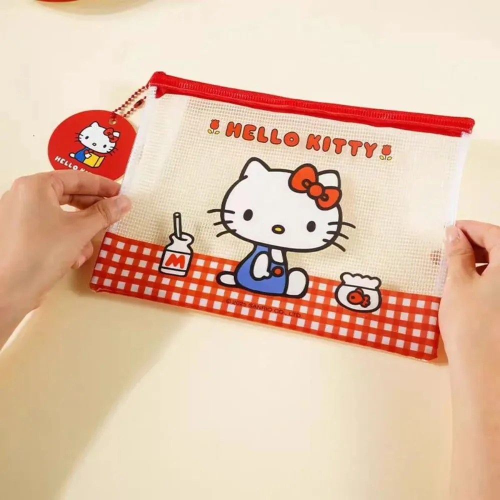 Genuine Sanrio Hello Kitty A5 Mesh Zipper Pouch Cute Kt Cat Waterproof PVC Document Bag For School File Pen Stationery Organize — image 3