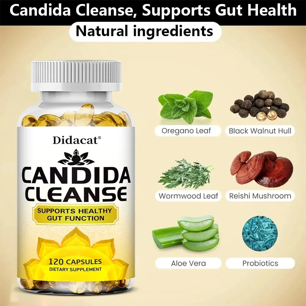Candida Cleanse-Mengandungi Herba Asli dan Probiotik Untuk Menyokong Fungsi Usus Yang Sihat dan Kesihatan Imun Sesuai untuk Uniseks — image 3