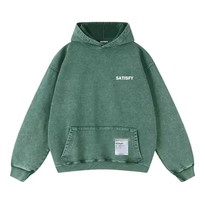 Elf-Adhesive SATISFY Flocking Print Hoodie Sweatshirt Jacket Street Style Loose Fit Long Sleeve for Young Men And Women — image 7