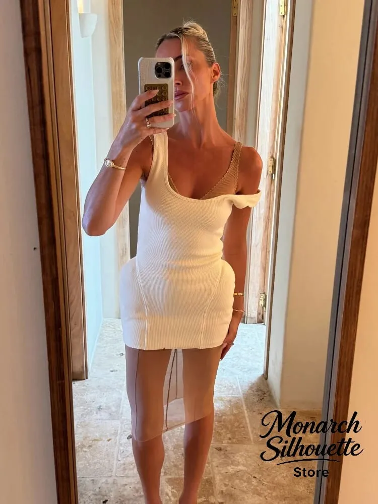 Solid Knit U Neck Mesh Mini Dress Women Chic Sleeveless Ribbed Tank Minimalist Slim Short Dresses Lady Club 2026 Arrival Gown — image 2