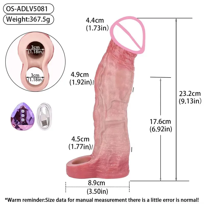 Kawalan Tanpa Wayar Dildo Berongga Realistik Silikon Lembut Lengan Zakar Kondom Lelaki Batang Penambah Kelewatan Ejakulasi Mainan Seks — image 17