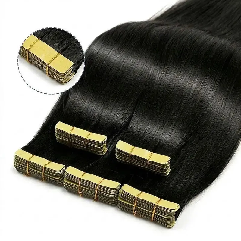 Tape In Hair Extensions Human Hair 16-24 Inch Seamless Invisible Remy Hair Extensions Tape Ins For Women Brazilian Natural Black 21Pcs 50g 100% Human Hair — image 6