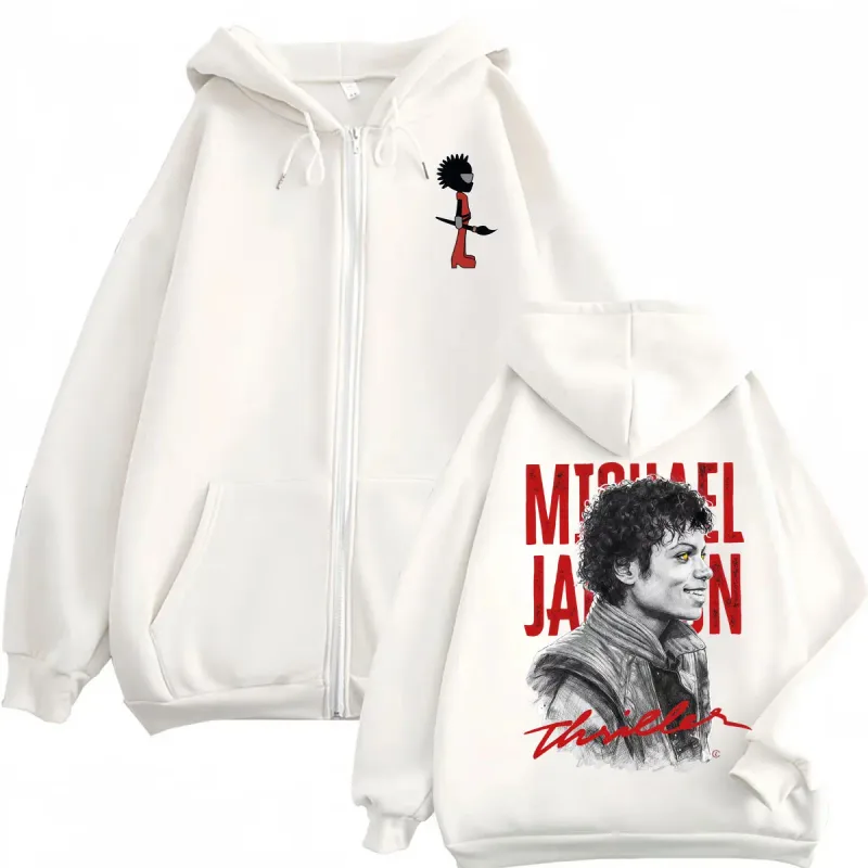 90's Rock Singer Michael Jackson Graphic Zipper Hoodies Vintage Fashion Zip Up Sweatshirts Men Women Casual Oversized Pullovers — image 2
