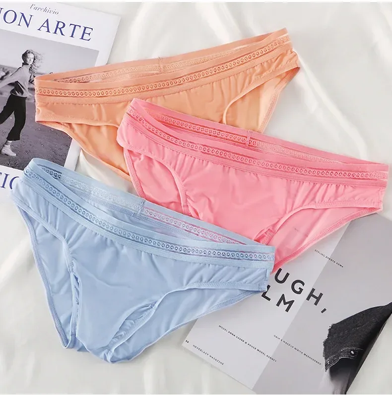 1/3PCS Men's Ice Silk Briefs Ultra-thin Quick Dry High Elastic Lace Waistband Panties Sexy Seamless Breathable Bikini Underwear — image 21
