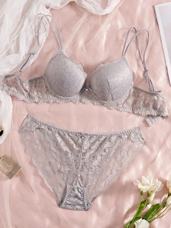 Single of Women's Underwear Set Sexy Floral Lace Push Up Bra Romantic Sheer Panties Comfort Lingerie Set — image 8