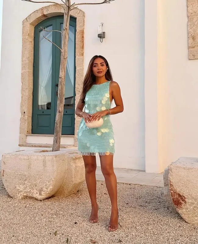 Sexy Sequin Backless Sleeveless Short Dress Women's High Waist Bodycon Mini Dresses 2026 Beach Vacation Party Club Outfits