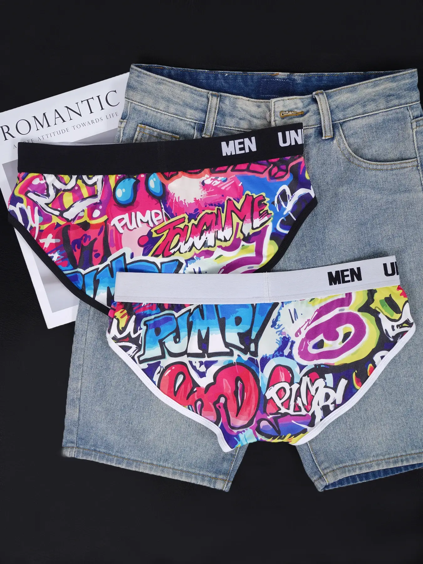 Men’s Graffiti Print Triangle Underwear Elastic Waistband Ice Silk Breathable Underwear 3256811822635074 — image 3