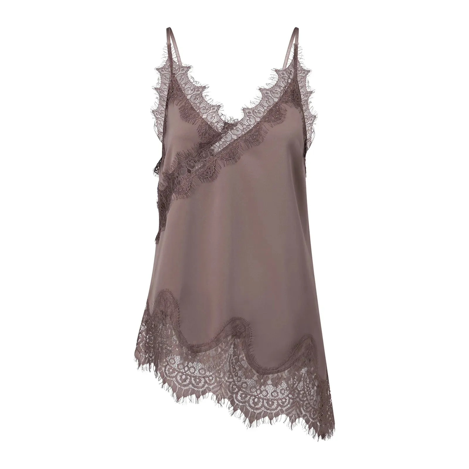 y2k Coquette Satin Lace Cami Tops Silky Lace Trim Patchwork Spaghetti Strap Low Cut Asymmetrical Camisole Women Sexy Slip Tanks — image 1