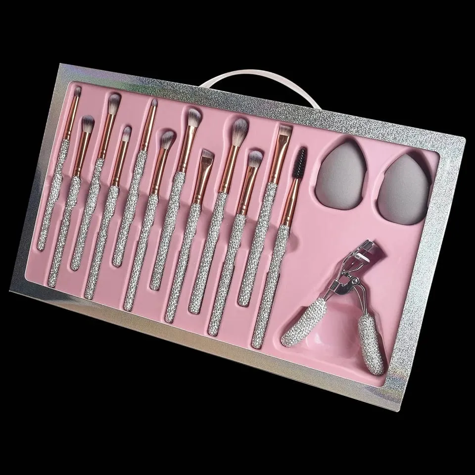 Glitz and Glam Brush Set 22pcs Bundle RHINESTONE Glam Brush Set Bling Makeup Brushes Diamond MakeupBrush Storage Bucket with box